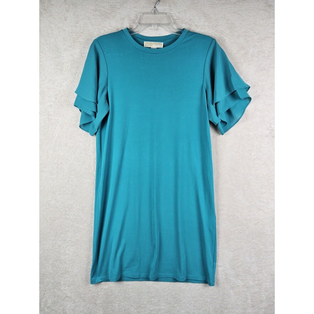 Michael Kors MK Womenβs Short Ruffle Sleeve Teal Dress Size XS